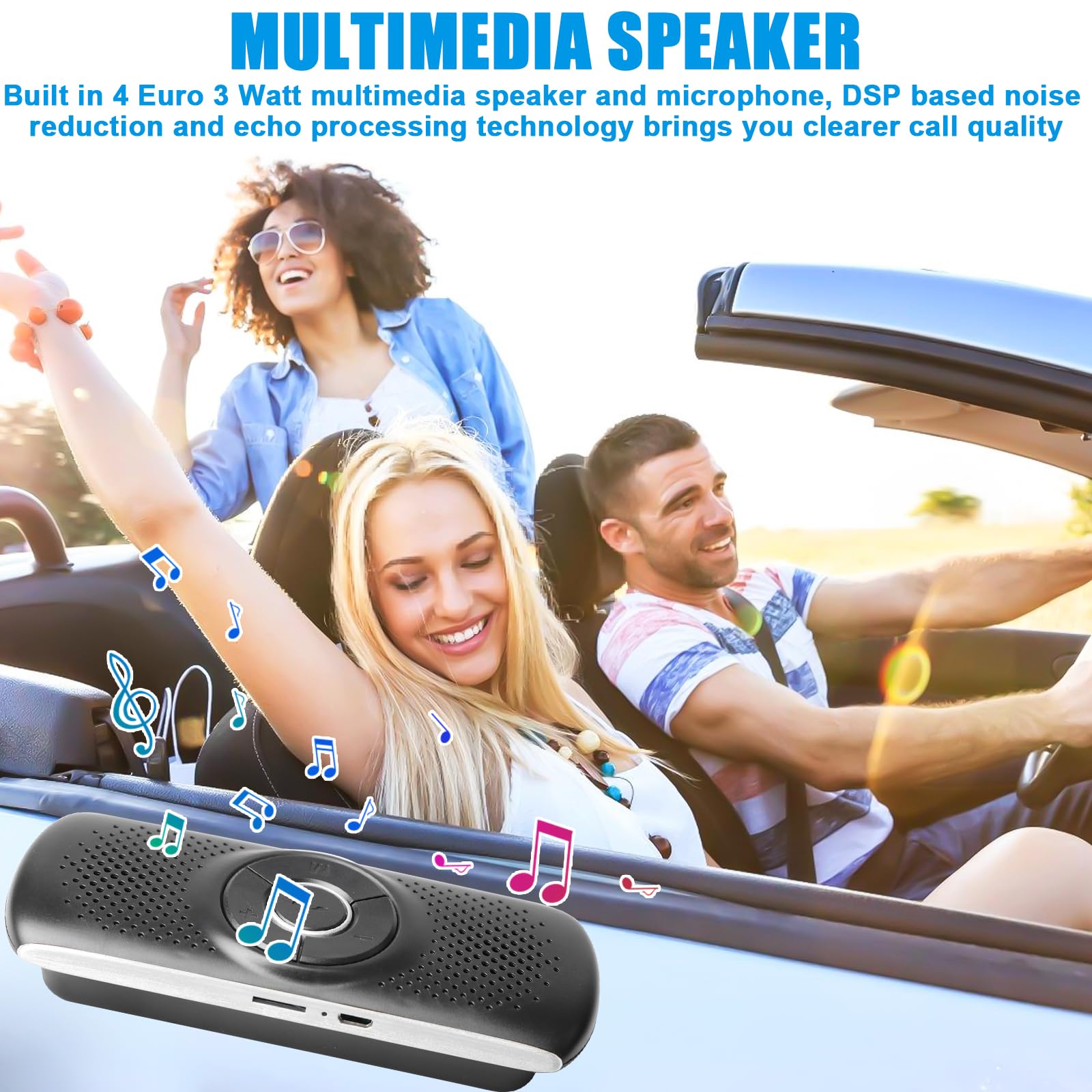 Adattatore audio wireless Bluetooth 4.2 vivavoce con clip, microfono integrato, slot per scheda TF, riconnessione automatica per GPS, musica, chiamate, controllo del volume