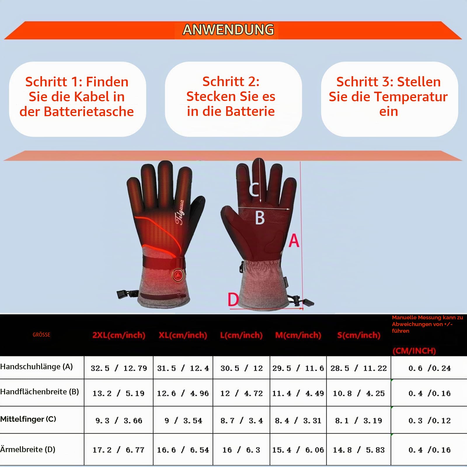 Telguua Beheizbare Handschuhe Wasserdicht mit 7.4V 5500mAh Akku für Herren Damen,3 Temperaturstufen/Verdickt Winddicht Touchscreen,USB-C Wiederaufladbar beheizte Handschuhe Motorrad Arbeiten im Freien