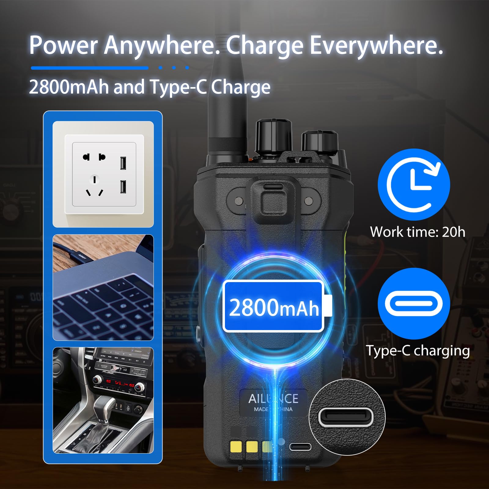 Retevis Ailunce HA1UV Emisora Radioaficionado, IP67 Emisora Caza | Doble banda, Impermeable, Chirp, Am FM, 2800mAh, USB-C, Robusto, emergencia, para cazar, hacer senderismo