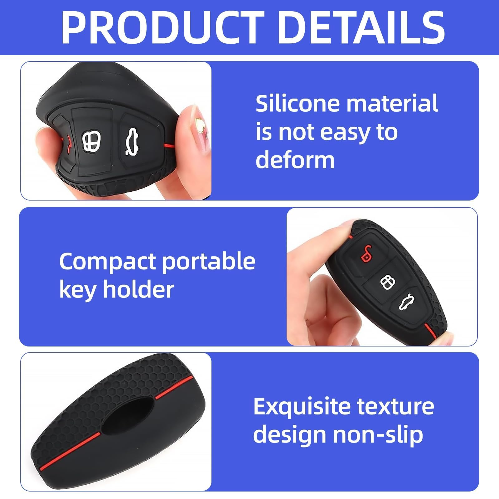 Custodia In Silicone Per Telecomando Ford A 3 Pulsanti – Modelli Fiesta, Focus, Mondeo, Kuga, Nero