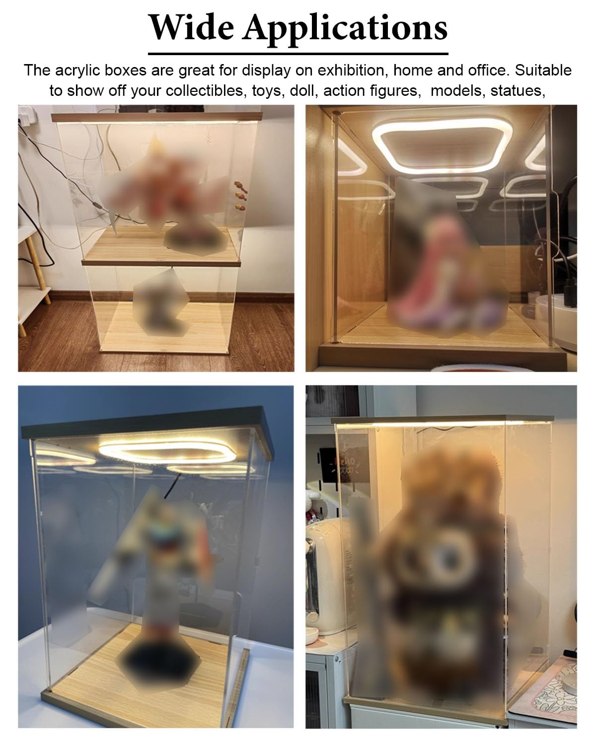 Vibeo Cajas de Metacrilato Montar Vitrina de Acrílico con Puerta y Luz, Caja de Acrílico con Acabado de Madera 20-60 cm, Vitrina Transparente Antipolvo para Figuras, Trofeos | 15x15x45cm/6x6x18in