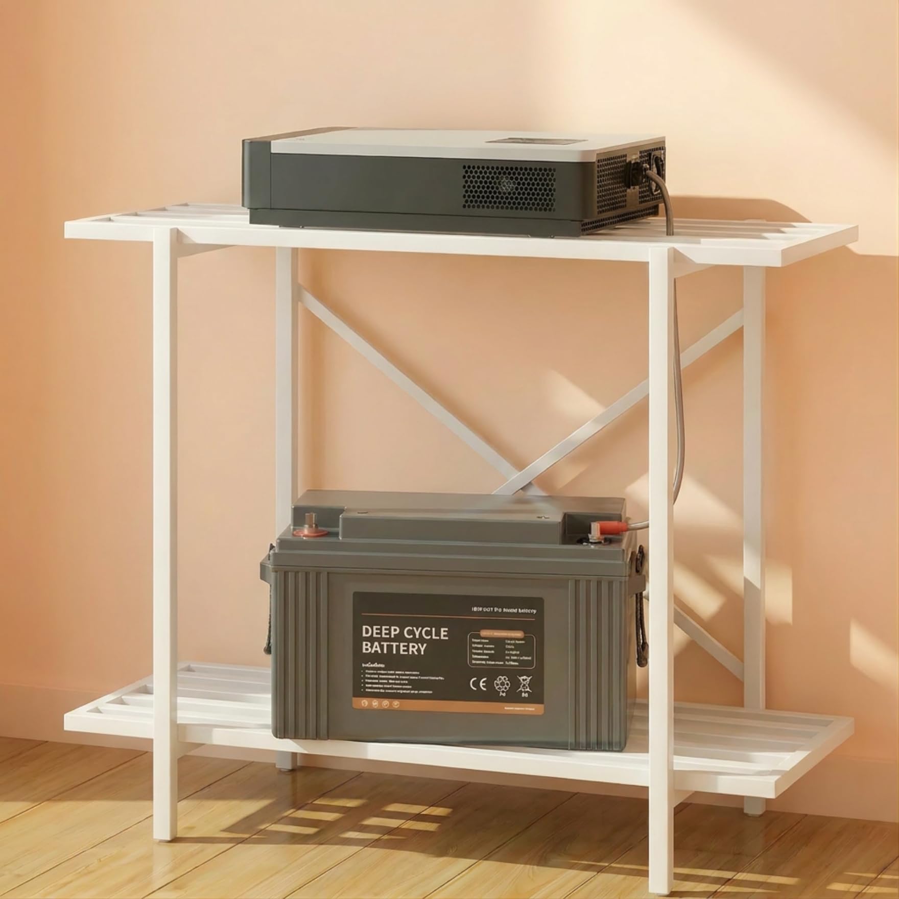 ecofynd 2-Tier UPS Stand for Home and Office, Metal Inverter & Battery Stand, Heavy-Duty Holder for Industrial Use, Secure & Stable Single Battery Stand, Max Load 100 KG, (White, IBS-PS050-WHT)-image-49