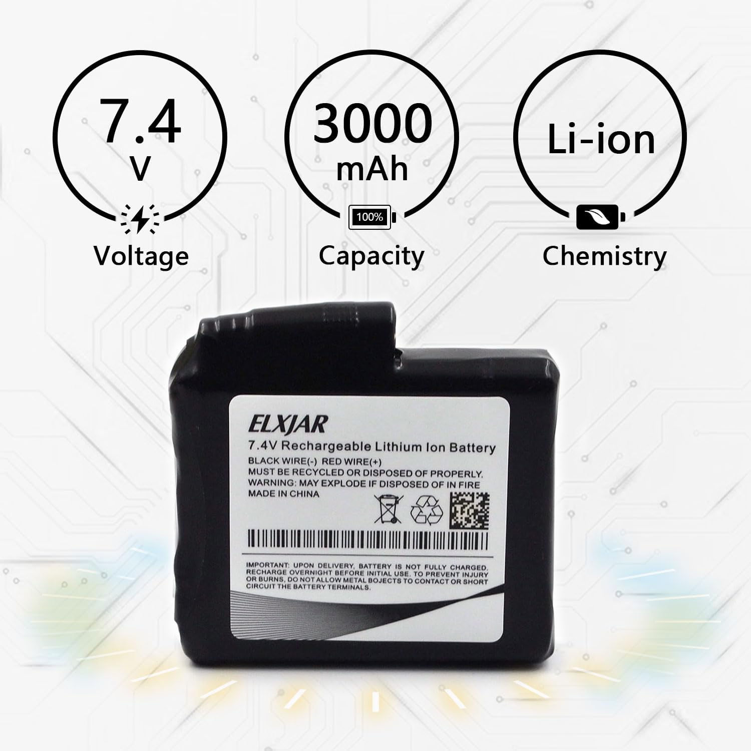 (2-Pack) 7.4V 3000mAh Rechargeable Li-ion Battery Replacement for Heated Gloves Heated Socks Thermal Heated Underwear Clothes