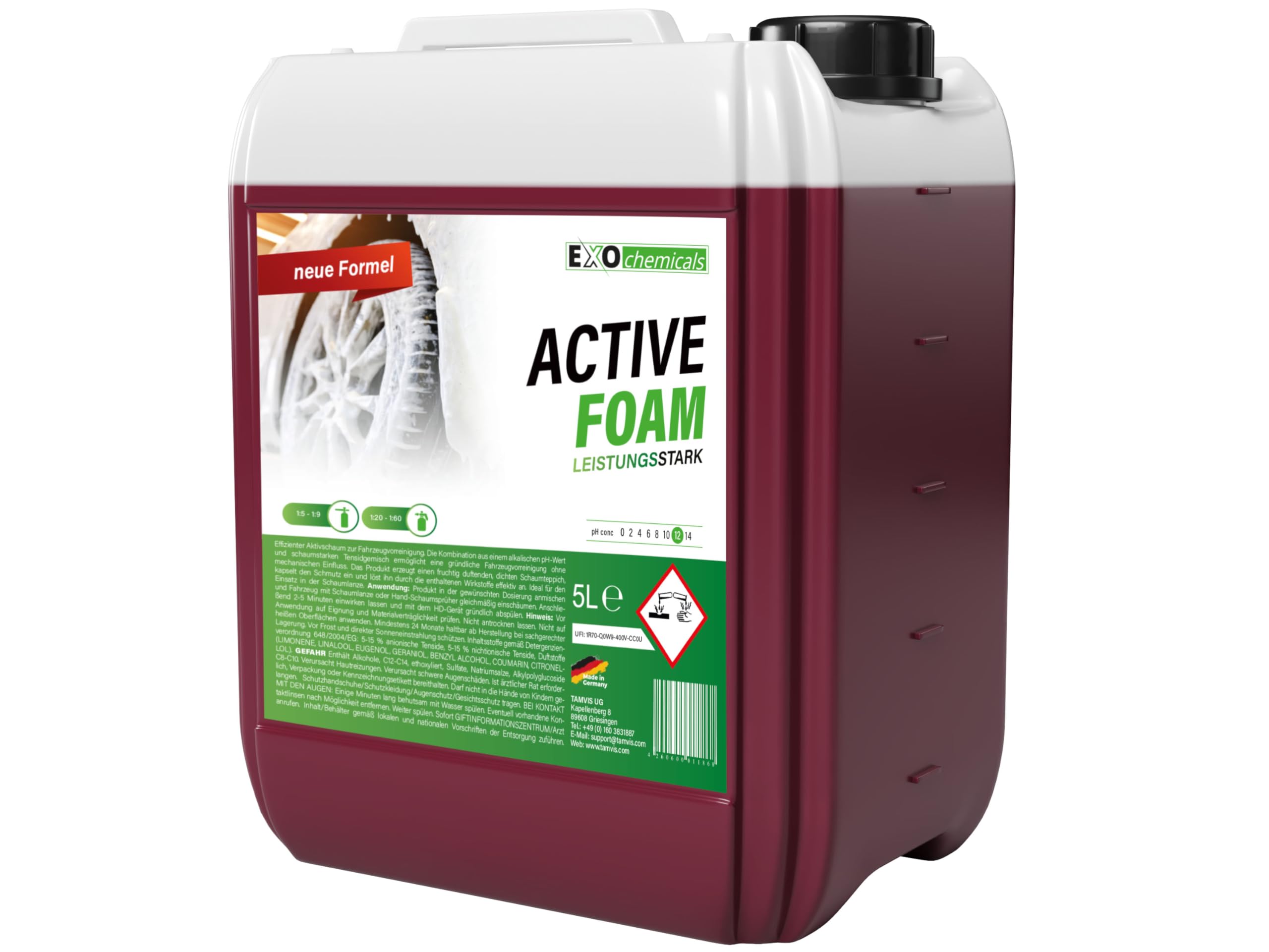 EXO ACTIVE FOAM | Selbsttätiger Snow Foam | Vorreiniger | PKW-Shampoo (5 Liter)