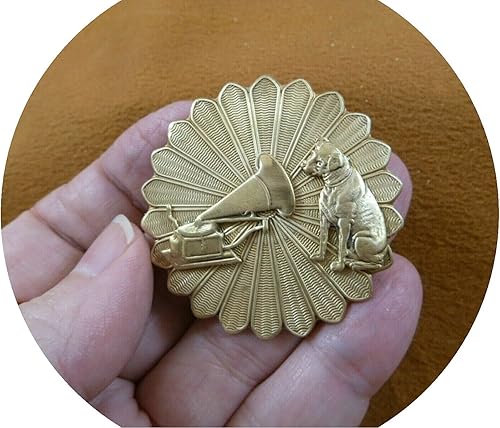 Nipper Dog Love Terrier Phonograph - Broche de latón con textura y diamantes de imitación brillantes para mujer, broche de cristal, broche vintage