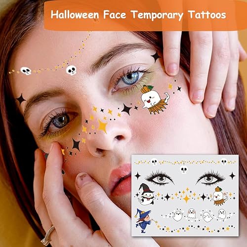 Miniatura 4 de CHARLENT Tatuajes temporales de Halloween para niños, tatuajes faciales de Halloween para niños y niñas, suministros de fiesta de Halloween, bolsas