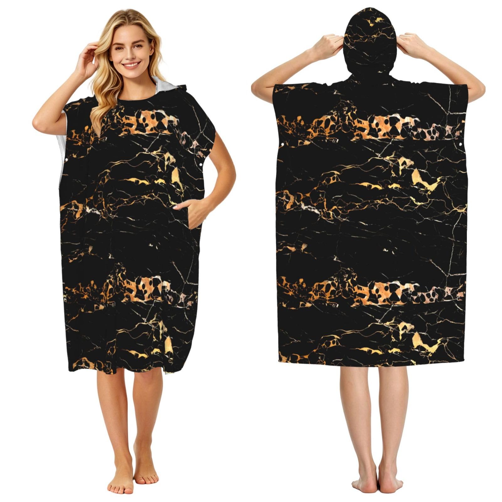 Poadnly Marble Printed, Adult Hooded Beach Towel 90 x 110 cm,Changing Bath Robe, Surf Poncho Towel For Women Men