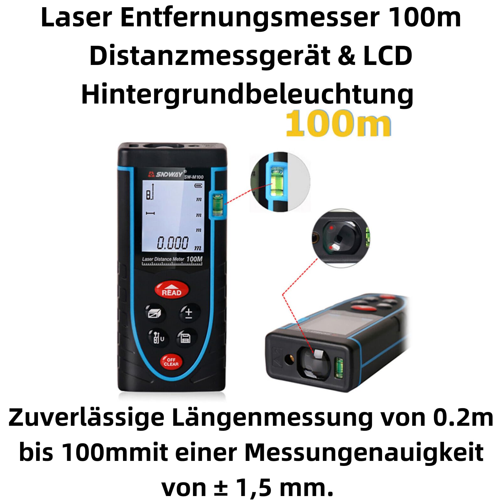 Q83 100 m LCD Laser Cuchillo Distancia Laser Medidor telémetro + 2 * AAA