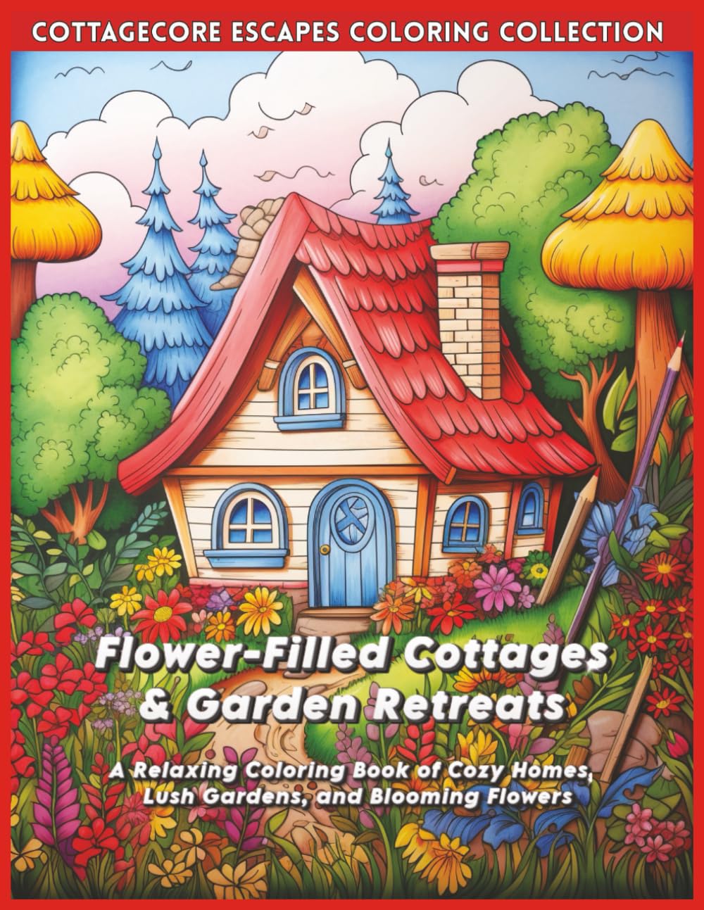 Flower-Filled Cottages & Garden Retreats: A Relaxing Coloring Book of Cozy Homes, Lush Gardens, and Blooming Flowers (CottageCore Escapes)
