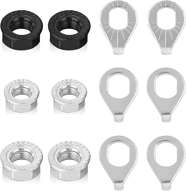 Yolev 6PCS Bike Wheel Axle Nut and 4PCS Safety Washer Kit Bicycle Hub Flanged Axle Nut Steel Flange Nuts Wheel for Front and Rear Bike Wheel Mountain Road