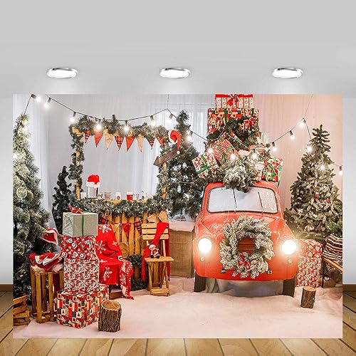 Miniatura 4 de MEHOFOND Árbol de Navidad de invierno de 8 x 6 pies, regalo de automóvil rojo, guirnalda de pino verde claro, guirnalda de pino verde claro,