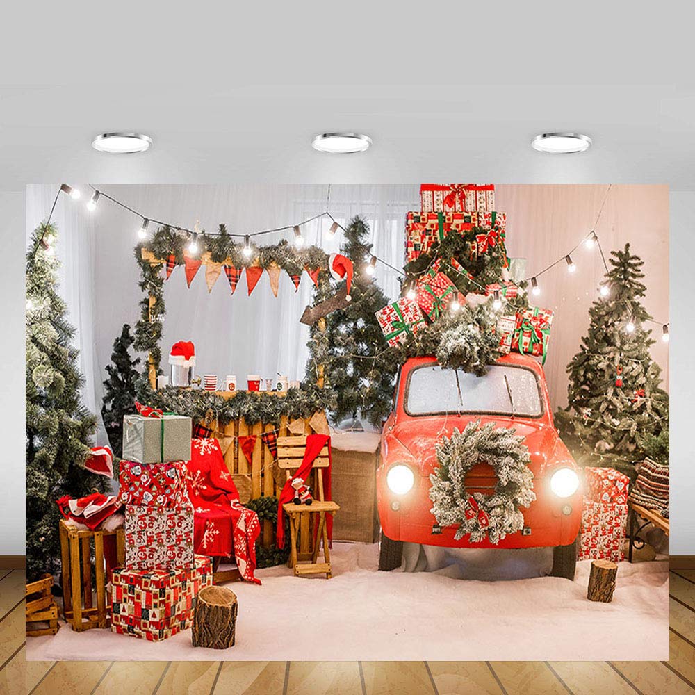 MEHOFOTO Fotohintergrund 2,1x1,5 M – Winter Weihnachtsbaum Motiv Rot, Für Fotografie