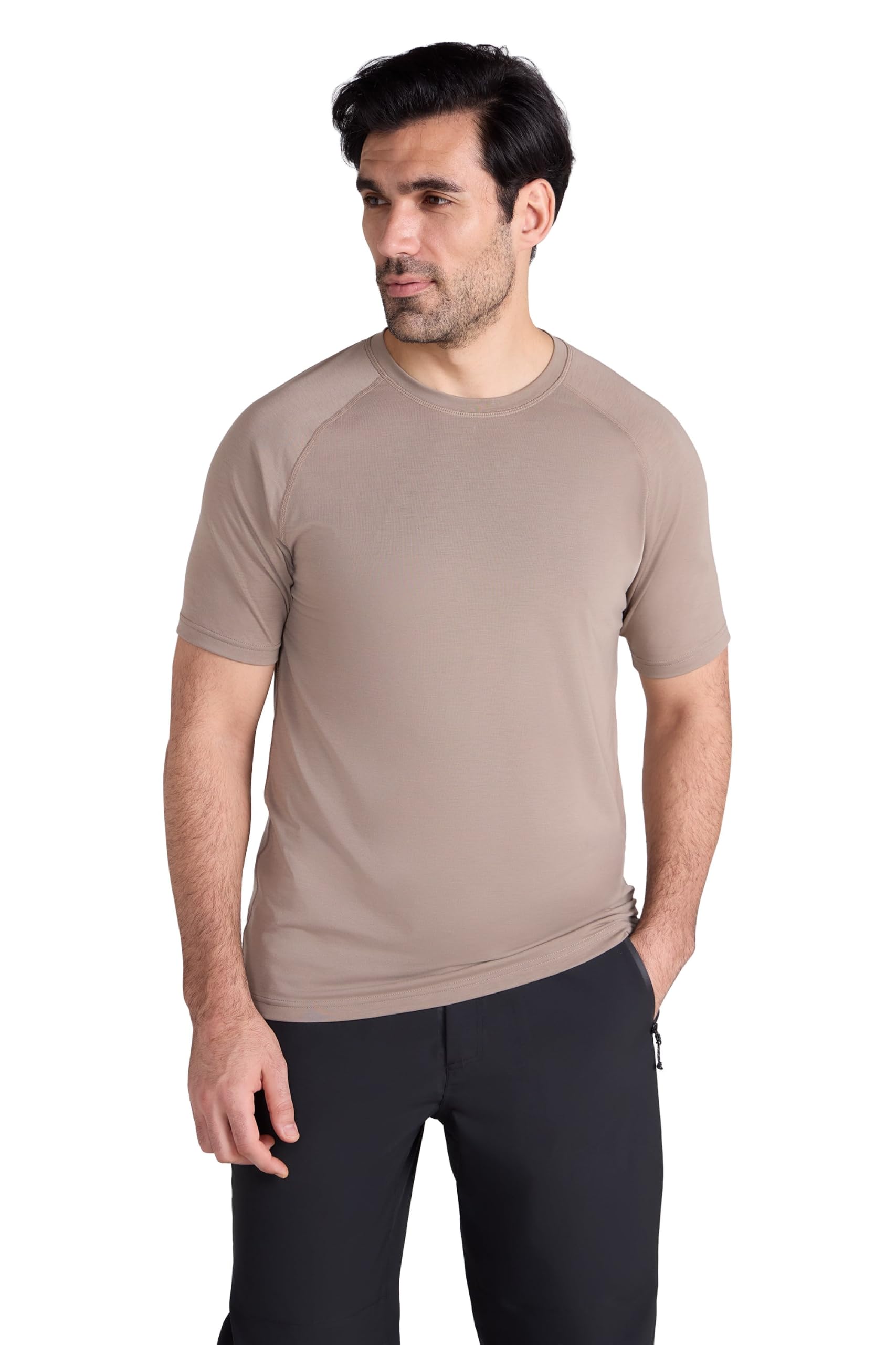 Mountain Warehouse Men's Dark Beige Quick Dry Active T-Shirt - Lightweight & Breathable Top With Quick Dry Properties - Spring Summer, Camping, Outdoors & Travelling L