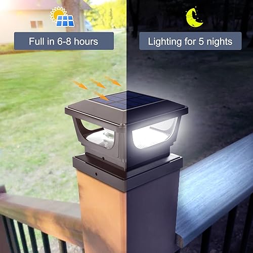 Miniatura 5 de Sumaote Luces solares para postes, luz solar para exteriores para postes de madera de 4 x 4, 3 x 3 y 4 x 4 de PCVvinilo para valla, luz blanca fría