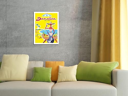 Miniatura 4 de Jamaica  West Indies  Caribe  Vendedor jamaicano de frutas de playa en burro  Póster de viaje vintage c.1950s  Cartel de metal vintage de 8 x 12