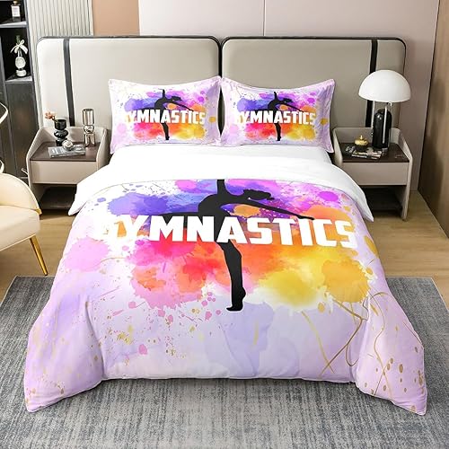 jejeloiu Juego de funda de edredón de algodón para gimnasia, regalo para niñas y gimnastas, juego de edredón para niños, niñas, adolescentes,