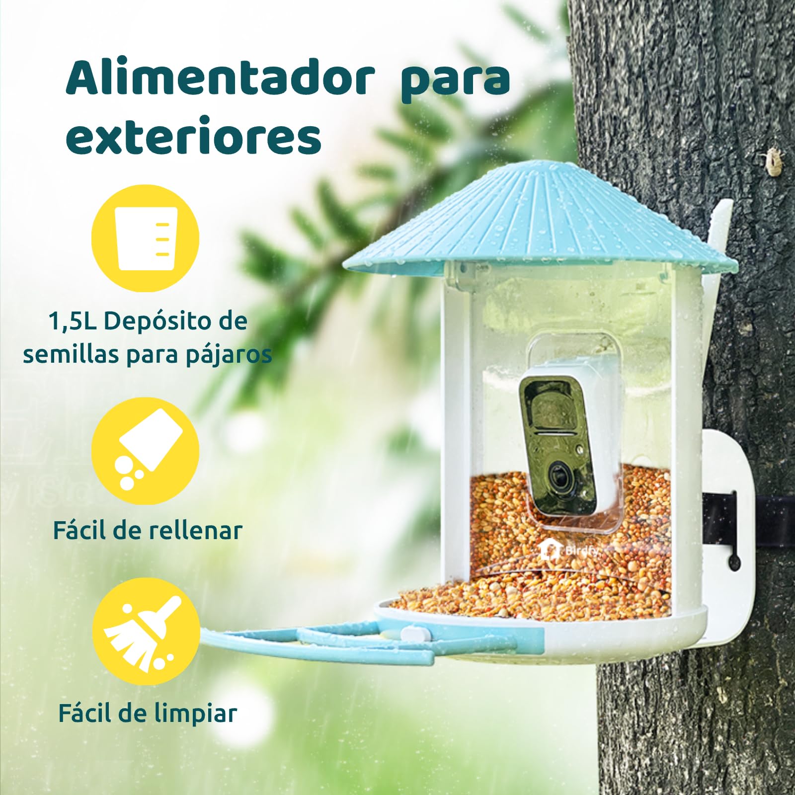 NETVUE Birdfy Pro Lite Vogelhaus mit Kamera, Vogelfutterstation mit Kamera & DIY Multifunktionsständer, Futterstationen für Wildvögel, Vogelfutterspender mit Meisenknödelhalter, Wasser/Gelee Feeder