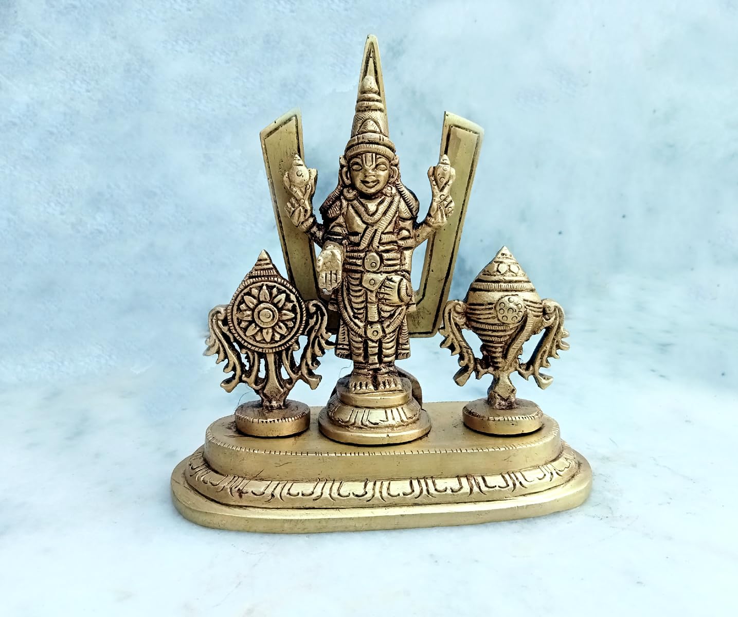 SHRIJIMATHURA shankha Chakra Tilak Namah Pure Brass with Narayan Vishnu God Weight 700 grm for Home Office Pooja Room