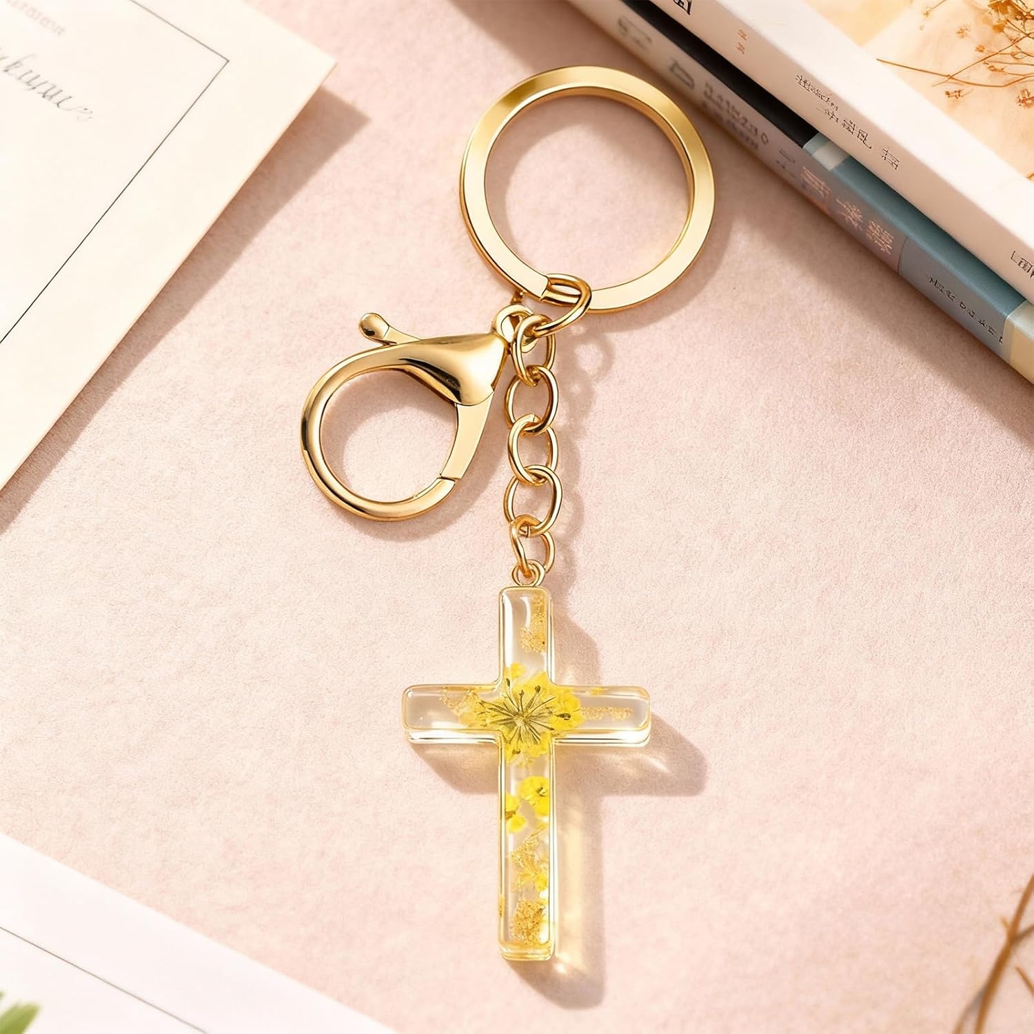 Angyape Cute Christian Cross Keychain for Women Purse Bag Charms Car Key Rings Accessories Flower Design Jesus Faith Gifts - Image 5