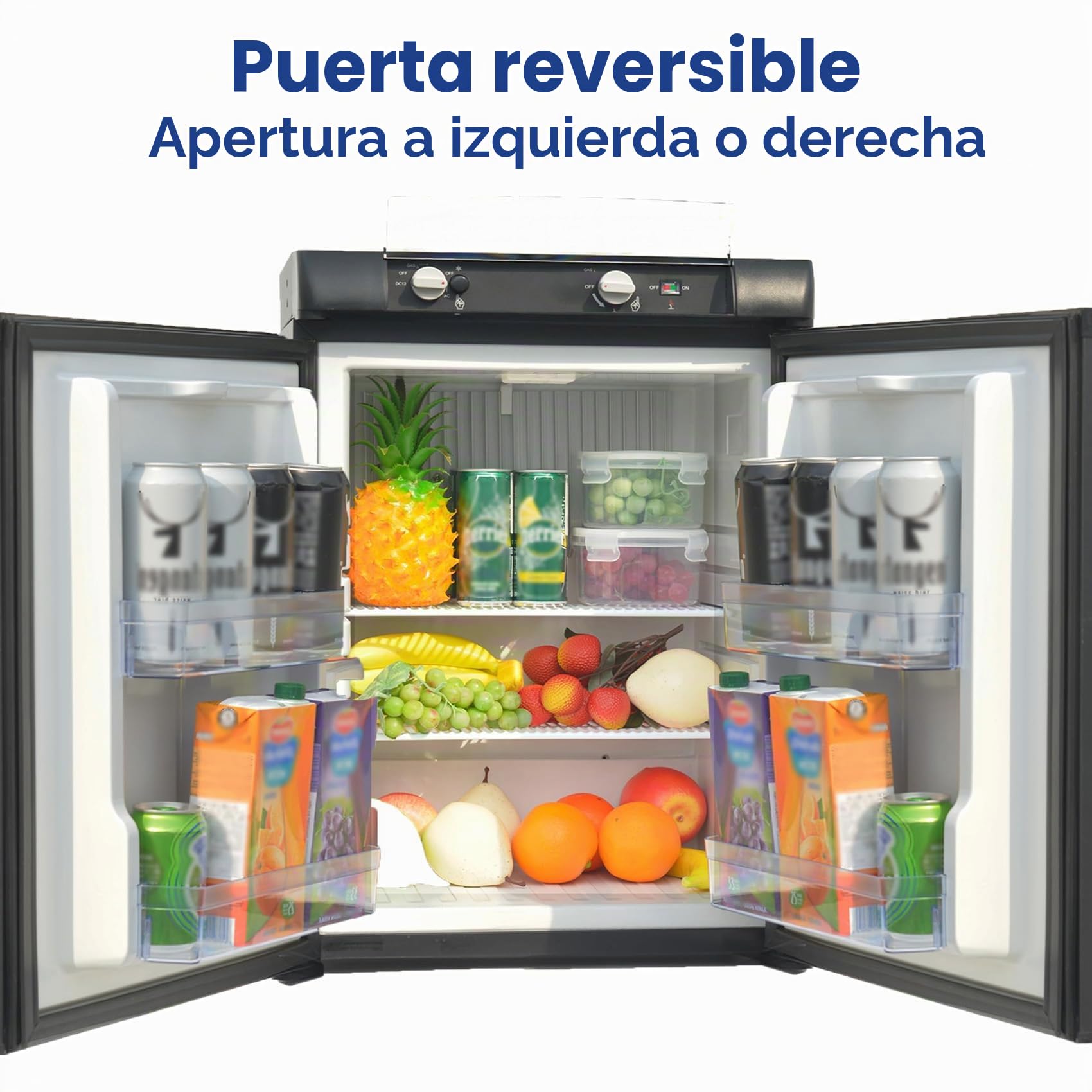 Smad Nevera Camper 60L, Nevera Trivalente-Gas 12V 230V, Camping Frigorifico Trivalente para Caravanas, Autocaravanas, Furgonetas, Garajes, Camiones, Casas Móviles, Sin Ruido, Absorción