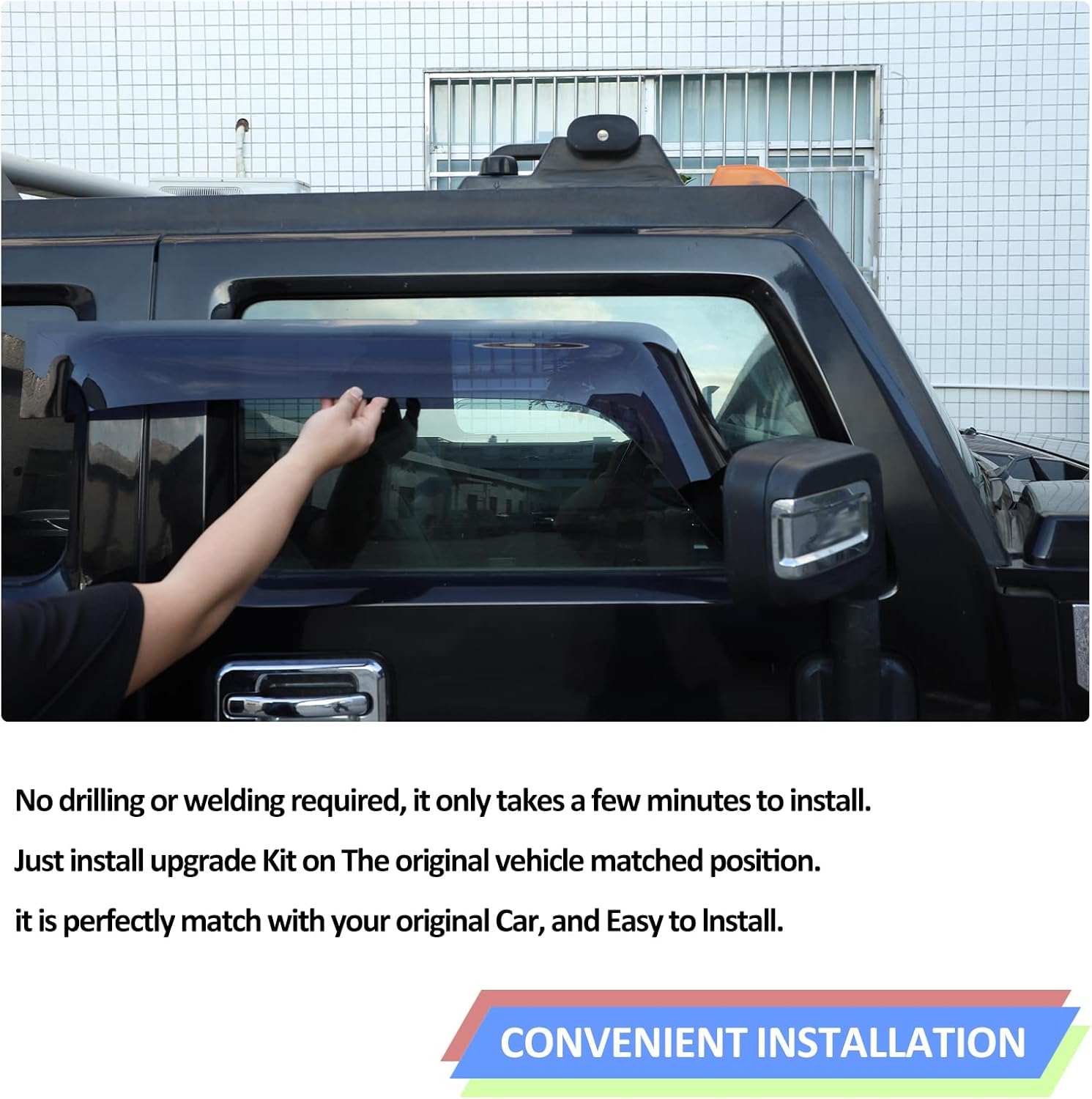 in-Channel Side Window Deflectors for Hummer H2 2003 2004 2005 2006 2007 2008 2009 Accessories, Tape-On Smoke Side Window Deflectors, Outside Car Door Window Visor Kit, Rain Guards Mount, ABS