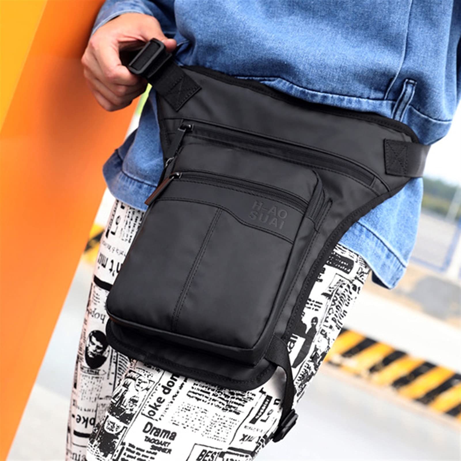 ApuaVireo&Co Torba motocyklowa na udo, pas biodrowy, nerka, torba podróżna ramię, crossbody, nylonowa, męska(Black)