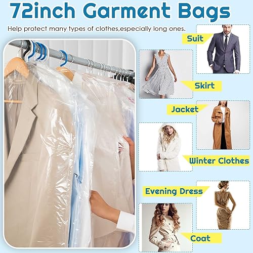 Miniatura 3 de 80 bolsas de plástico transparente de 72 pulgadas para colgar ropa, bolsas de limpieza en seco a granel para vestidos largos, bolsas de limpieza en