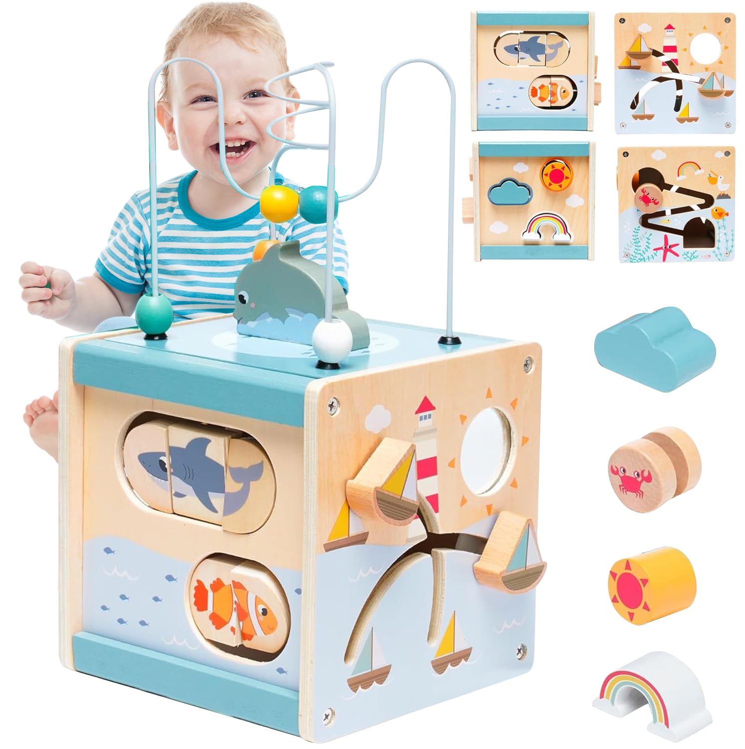 Maycoly Cubo Actividades Bebe, 6 en 1 Cubo Actividades Cubo de Habilidades Juguetes Montessori con Laberinto, Rompecabezas de Aprendizaje Temprano, Juguete de Regalo para niños y niñas 1 2 año