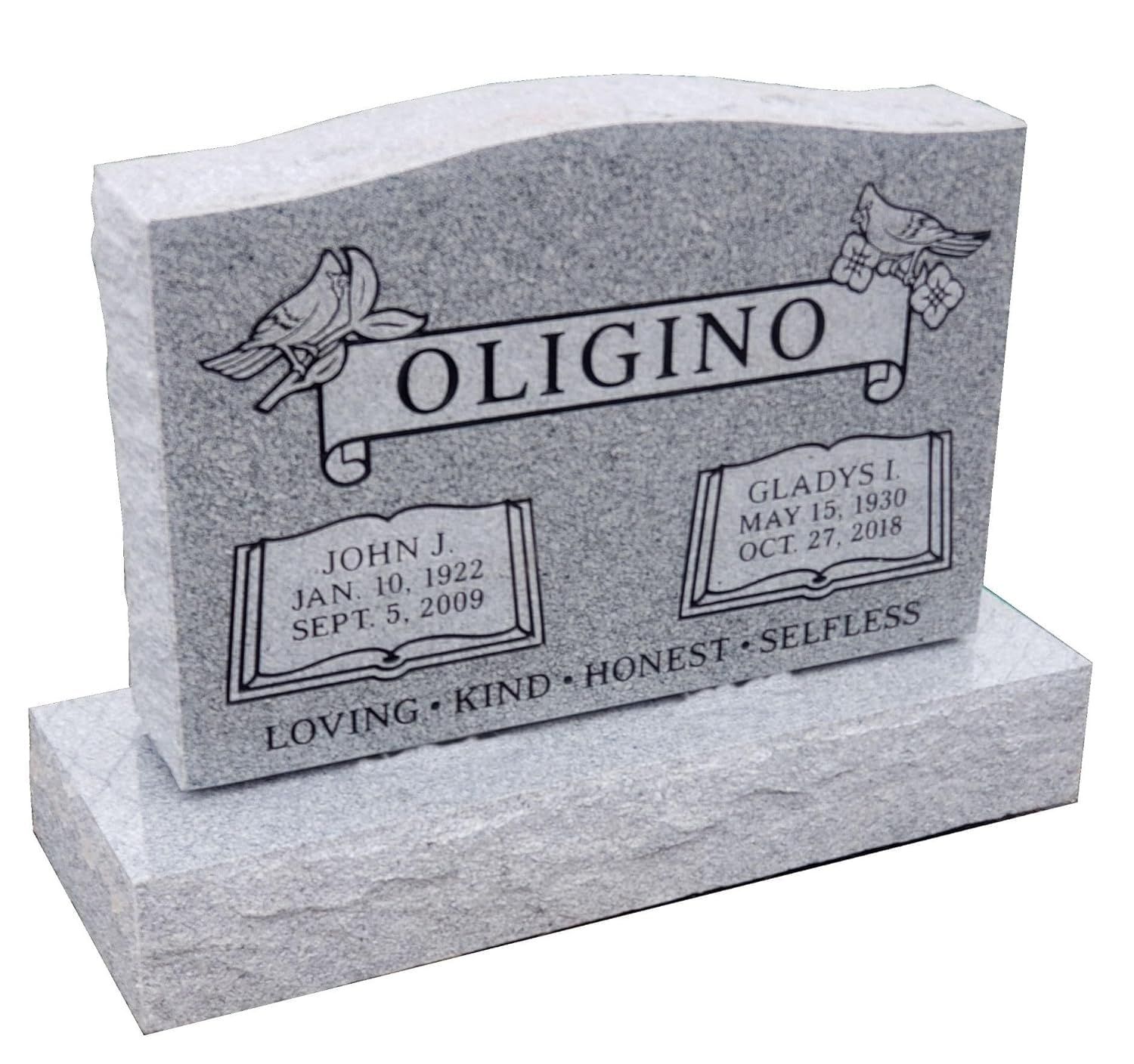 Cemetery Headstone - Monument Grade Granite. Includes Standard Front face Engraving. Complete as Shown top is 30 x 6 x 20