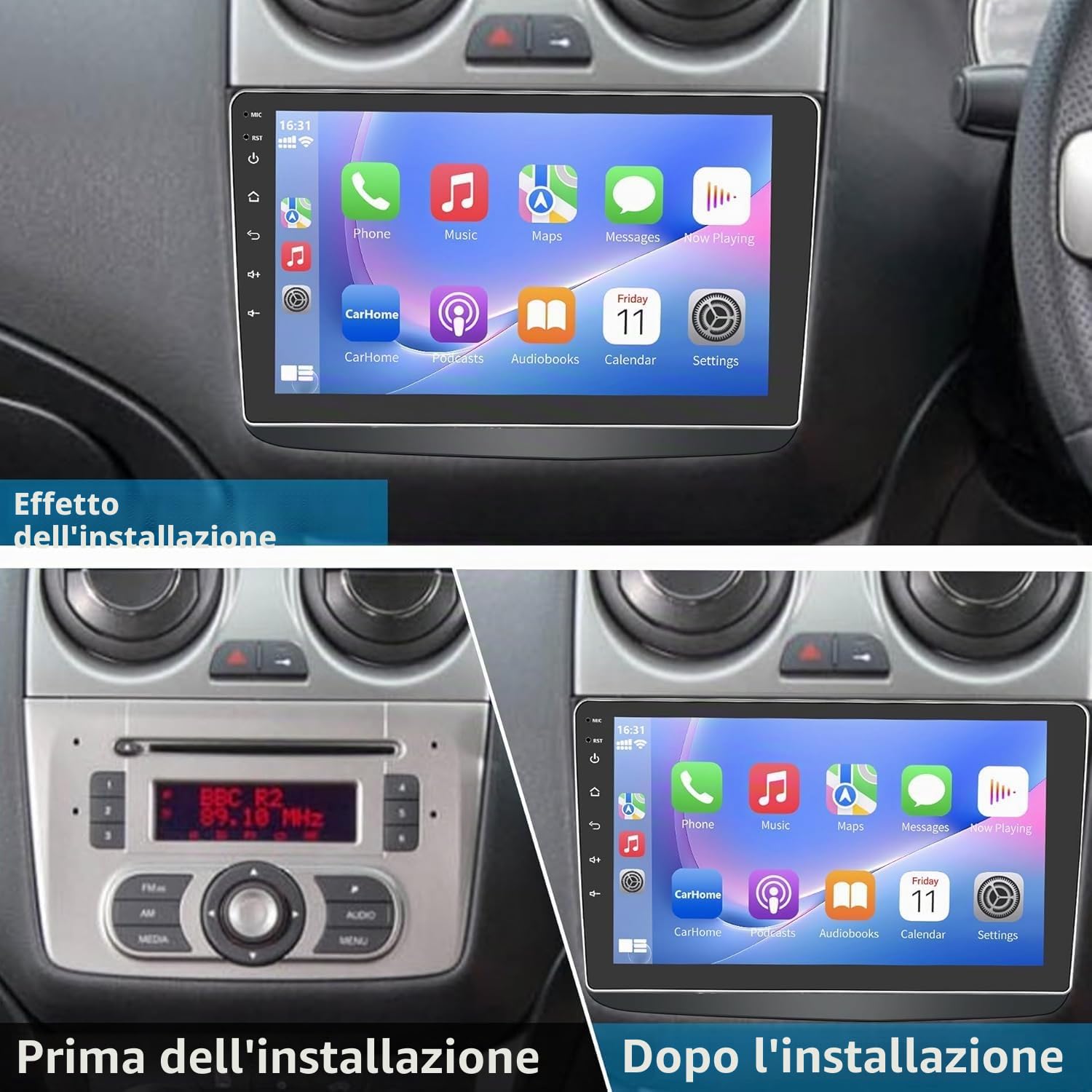 Autoradio 2 DIN per Alfa Romeo Mito 2008-2019 Wireless Carplay Android Auto Touchscreen da 9" con Stereo Auto Bluetooth Navigatore/Telecamera Posteriore/WiFi/Miror Link/Mic/FM/SWC