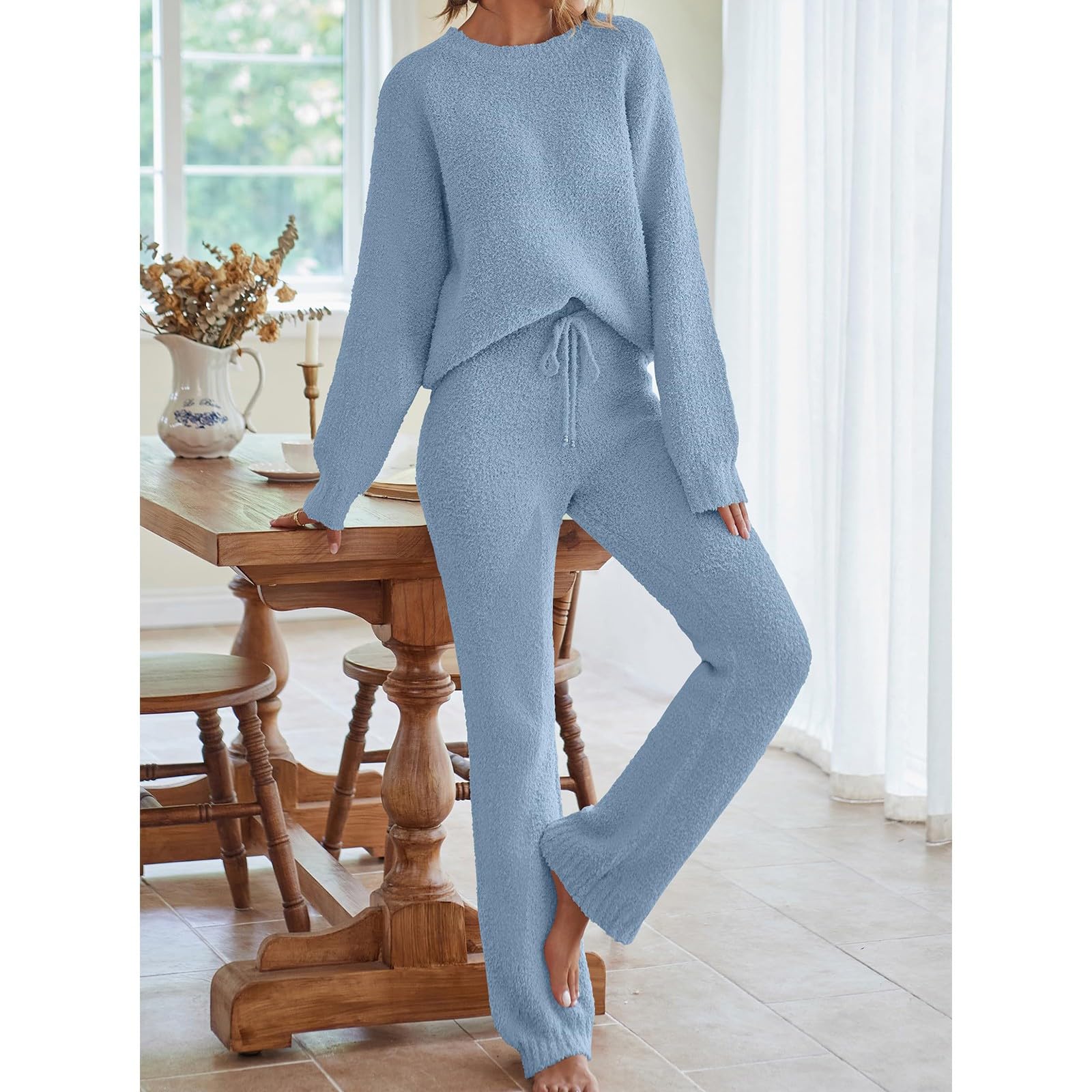 Tuta Da Lavoro Donna 2 Pezzi Completi Da Ginnastica Manica Lunga Girocollo Tuta Sportiva Completo Palestra Casual Set Top E Pantaloni a Gamba Larga Tute Per Jogging Yoga Fitness Da Casa Autunno