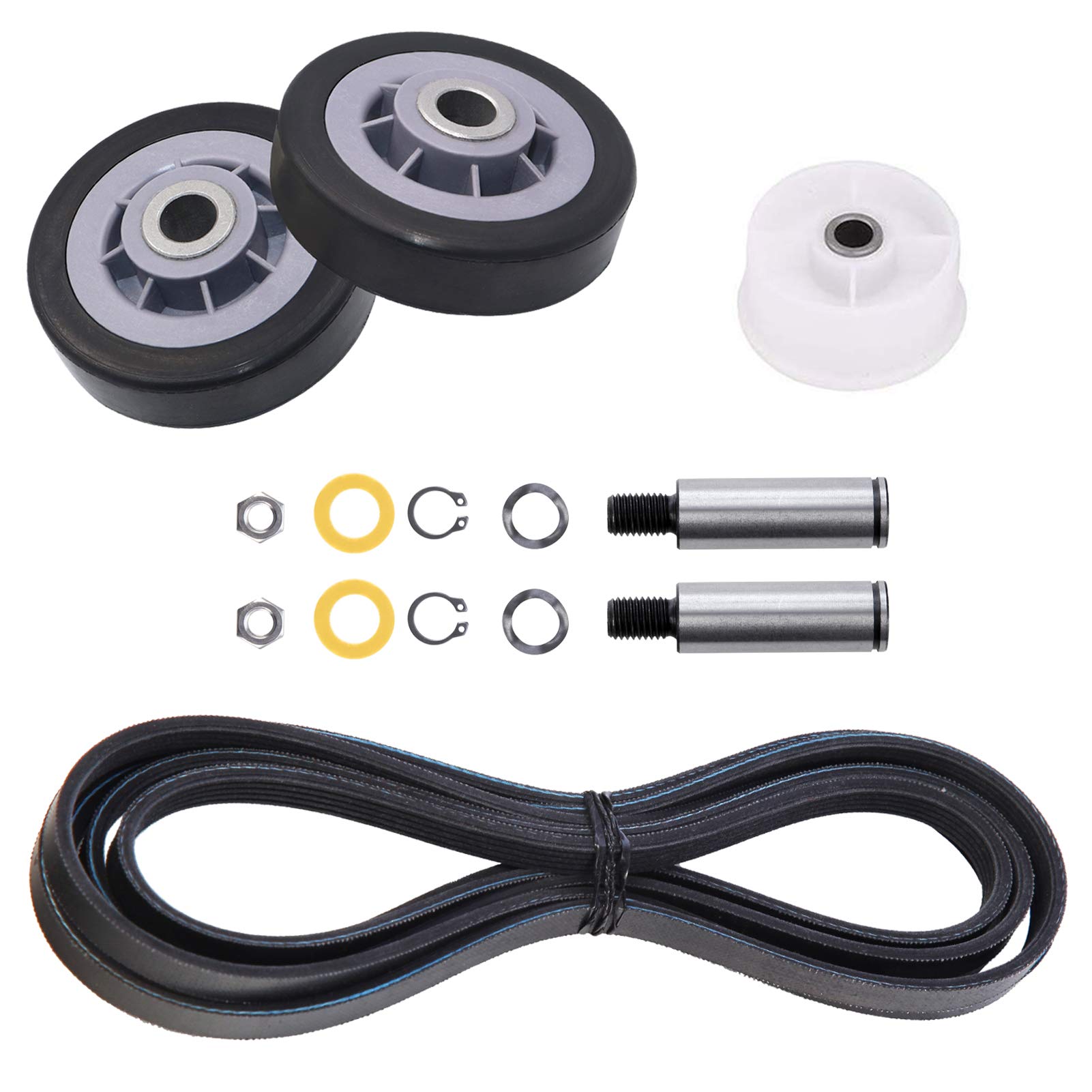 12001541, 303373, 303373K Dryer Drum Roller Kit & 6-3700340, 33001783 Dryer Idler Pulley & WP33002535, 33001777, 33002535 Dryer Drum Belt Replacement for maytag, kenmore, Crosley Clothes Dryer