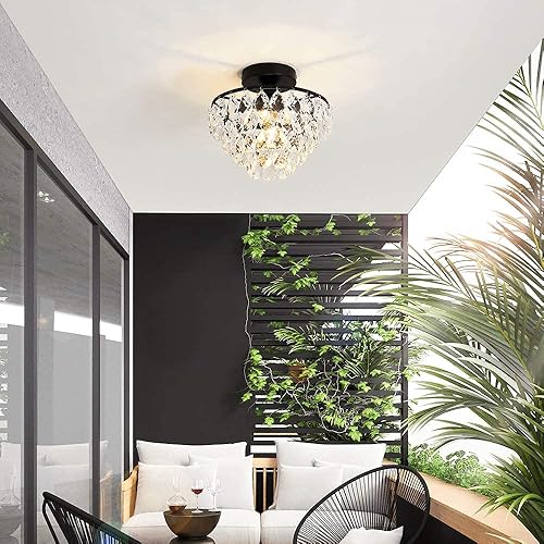 Miniatura 8 de YYJLX - Lámpara de cristal moderna de montaje semi empotrada para techo de pasillo, dormitorio, baño, armario, Base E26