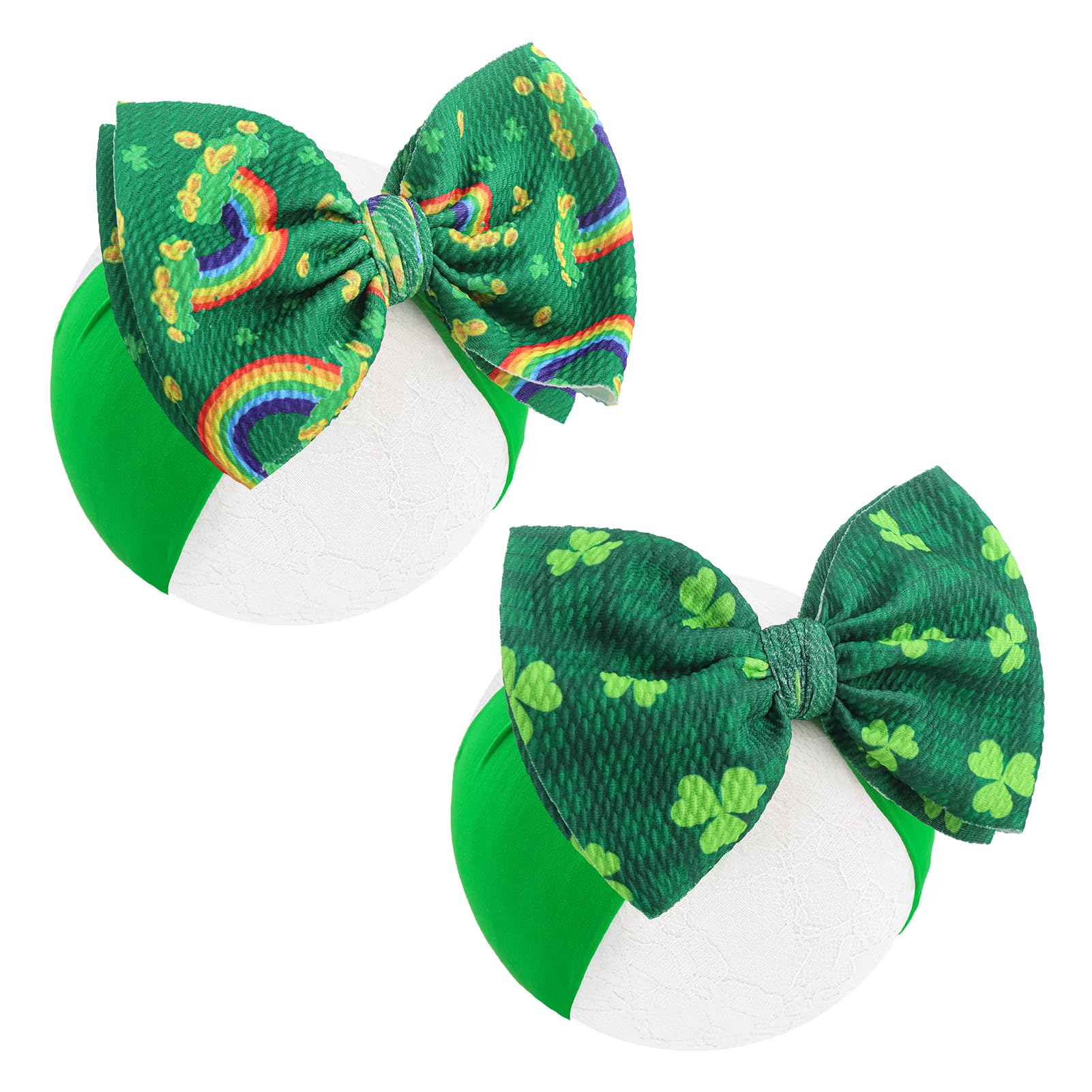 Lanmerry St Patricks Day Baby Hair Bows Green Hair Accessories St Patrick Green Bow Clover Headband Rainbow Big Bows Infant Newborn โ image 1