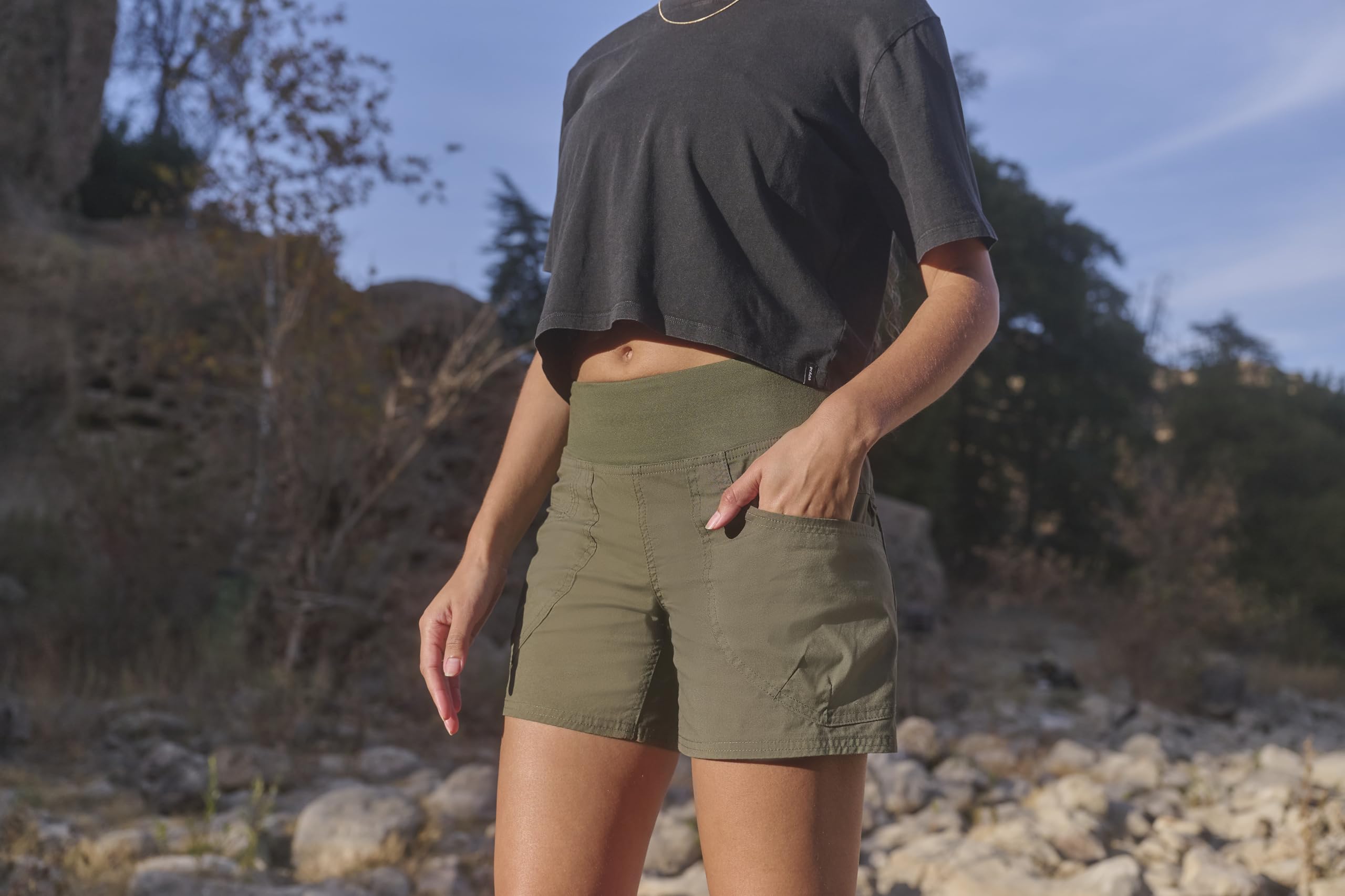 prAna Damska koszulka Crop Tee, czarna, M, Czarny, M