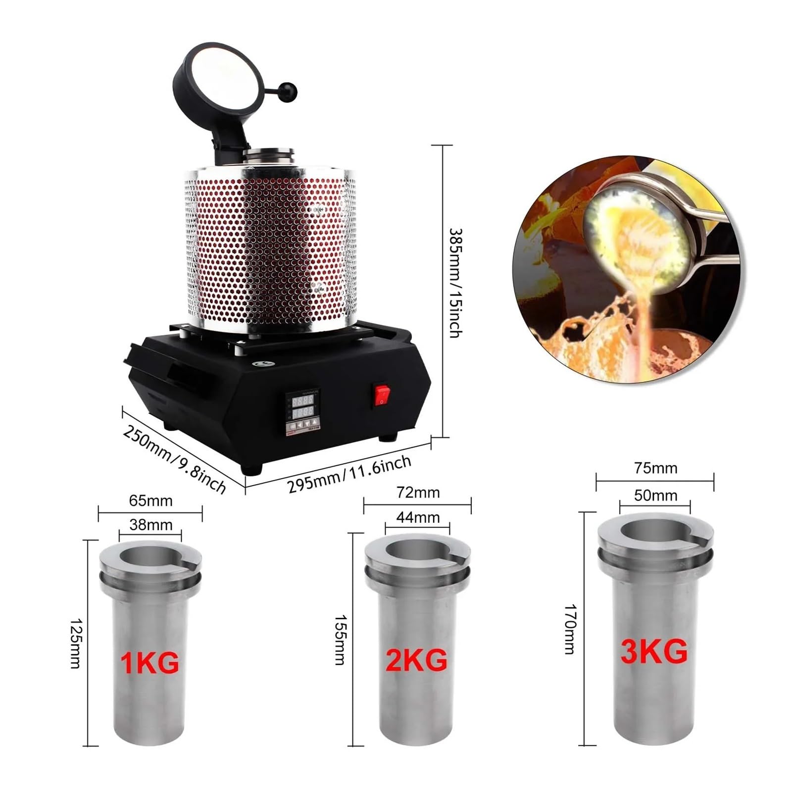 3KG Digital Gold Schmelzofen Maschine Heizleistung 2100W Raffination Edelmetall Silber Schmuck Casting Werkzeug Vielfältige Einsatzmöglichkeiten(Red)