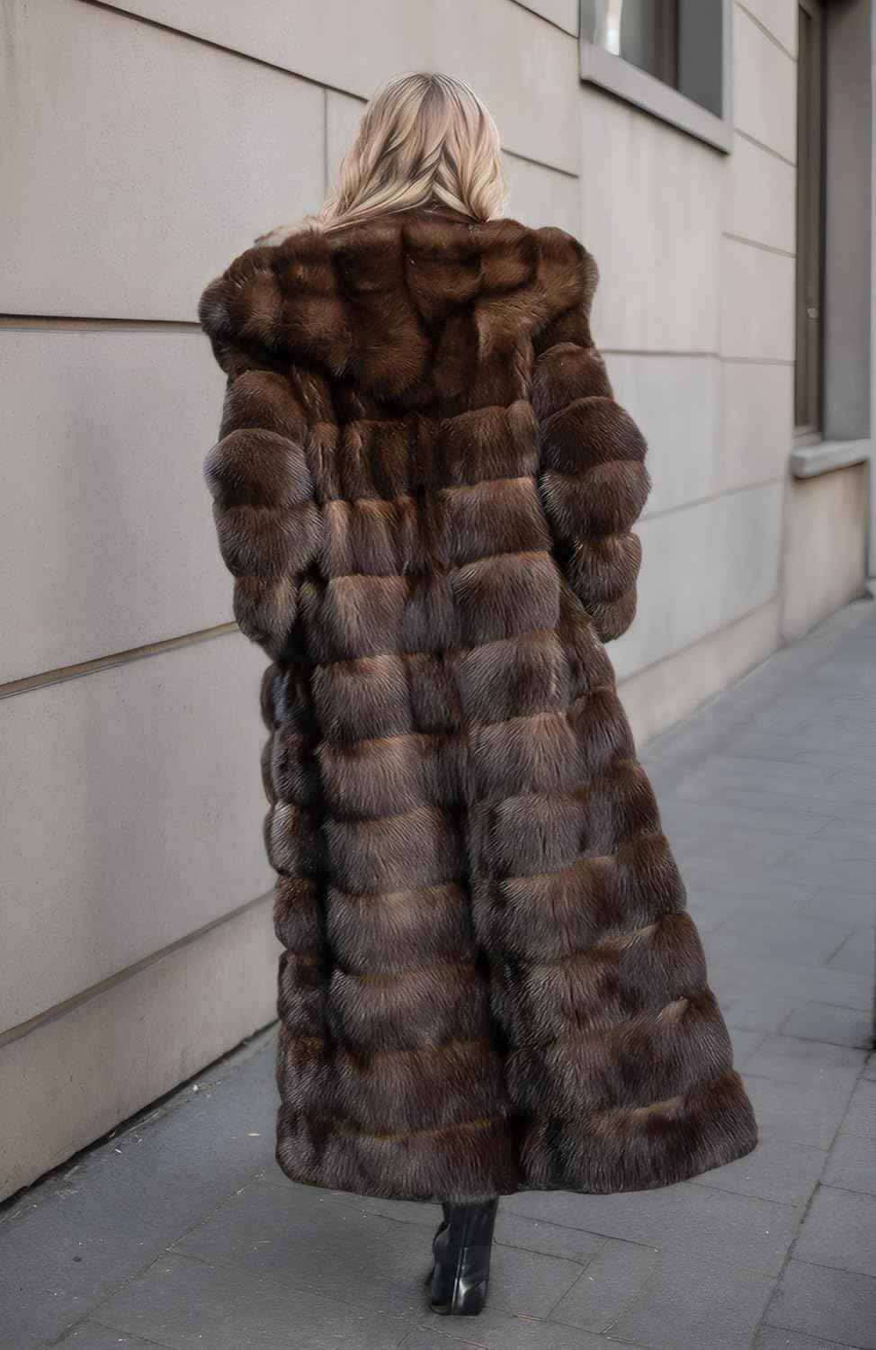 DJBM Women Hooded Cardigan Spliced Long Coat Plush Gorgeous Fake Fur Clothes for Winter Gathering - Image 5