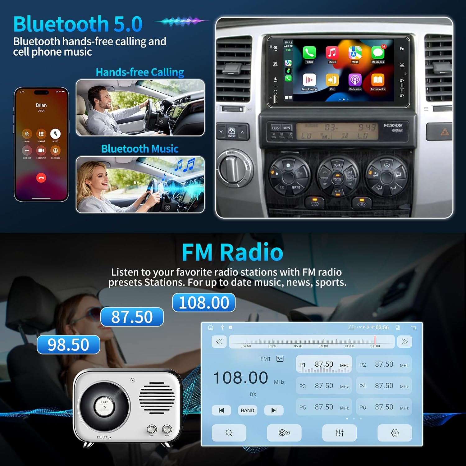 4Core+64G Car Radio Stereo for Toyota 4Runner 2003-2009 Support JBL with Wireless Carplay Android Auto 4Runner Carplay Upgrade 7 inch Touchsreen OEM Camera GPS Navigation FM SWC