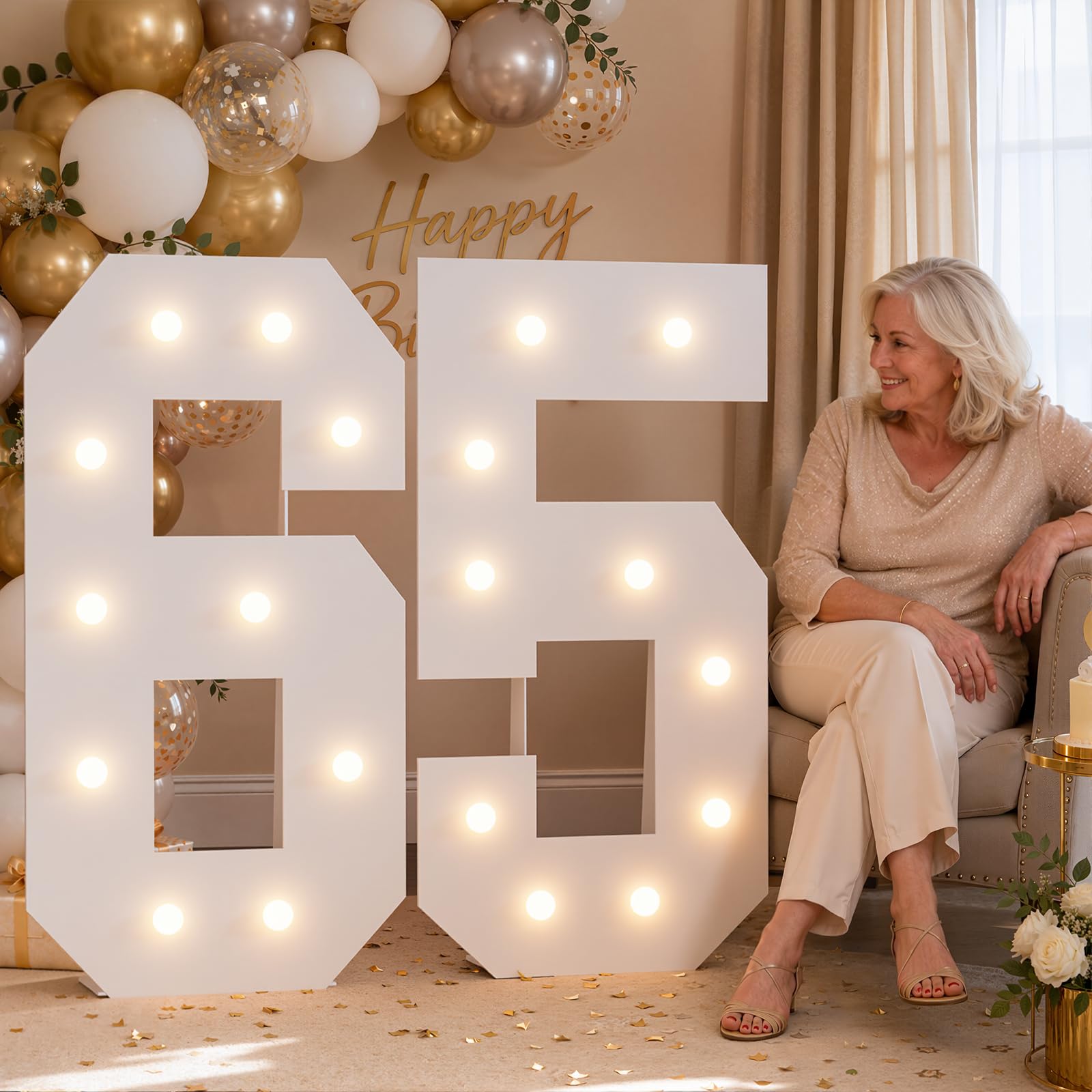 4FT Marquee Numbers 65 Warm Light Quick Setup Birthday Decorations