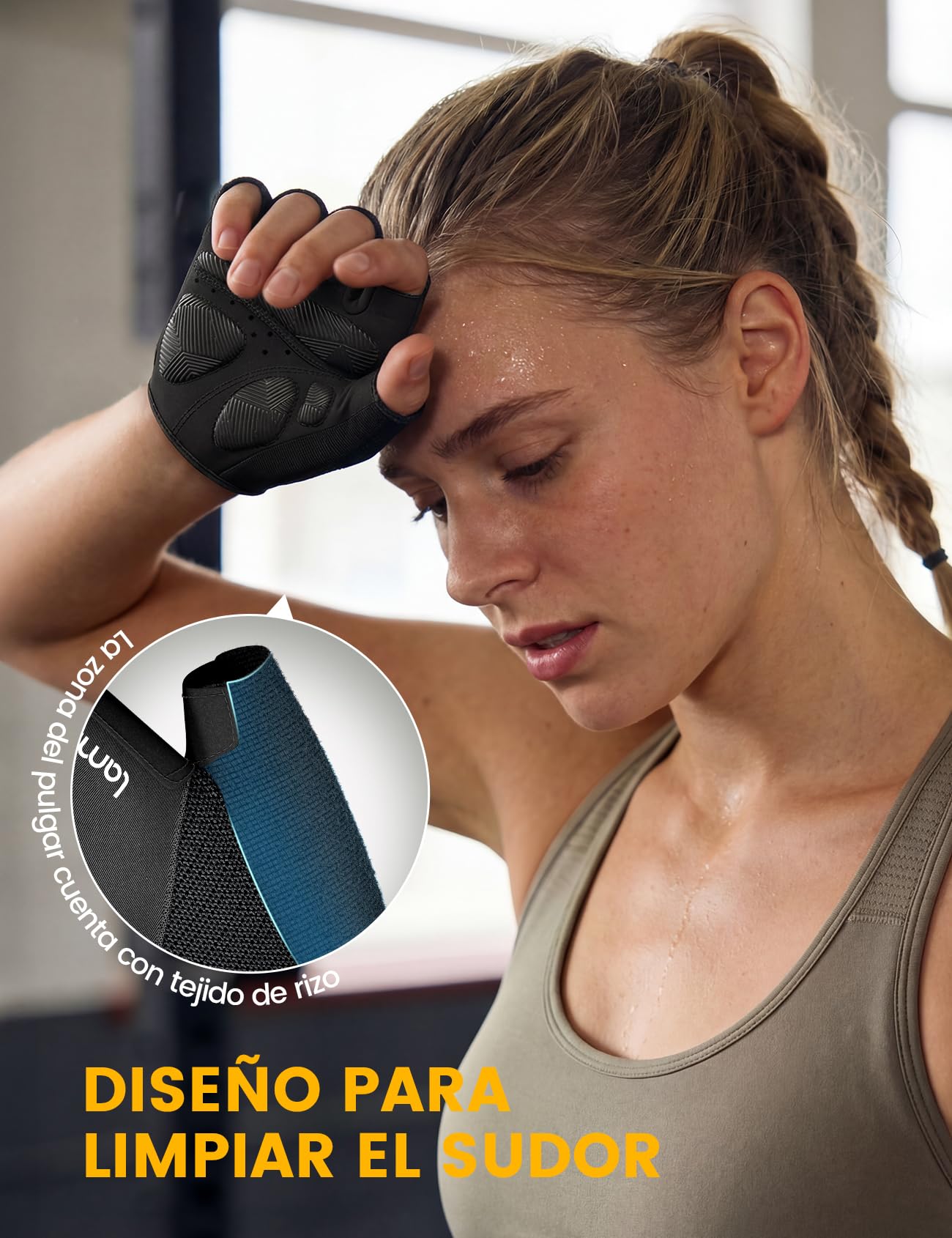 Lamicall Guantes de Ciclismo de Medio Dedo para Hombre y Mujer, Guantes de Gimnasio - [Amortiguador & Transpirable] Secado Rápido, Guantes MTB, Guantes de Verano para Bicicleta Montaña, Moto, Gimnasio - 5