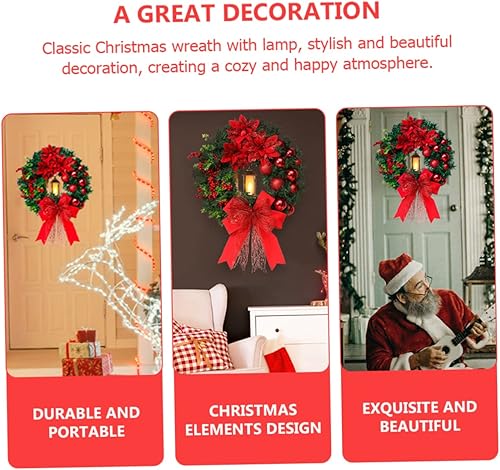 Miniatura 8 de OSALADI Guirnalda de luces de Navidad artificial para puerta, corona de Navidad, corona grande con lazo, corona de Navidad LED, decoración de