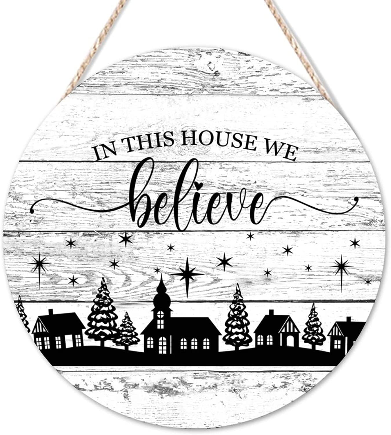 kisoyo Welcome Sign in This House We Believe Round Wooden Sign Wooden Wall Art Signs Christmas is Coming Retro Home Wall Hanging Sign for Living Room Bedroom Dining Room Housewarming Gift 8"x8"
