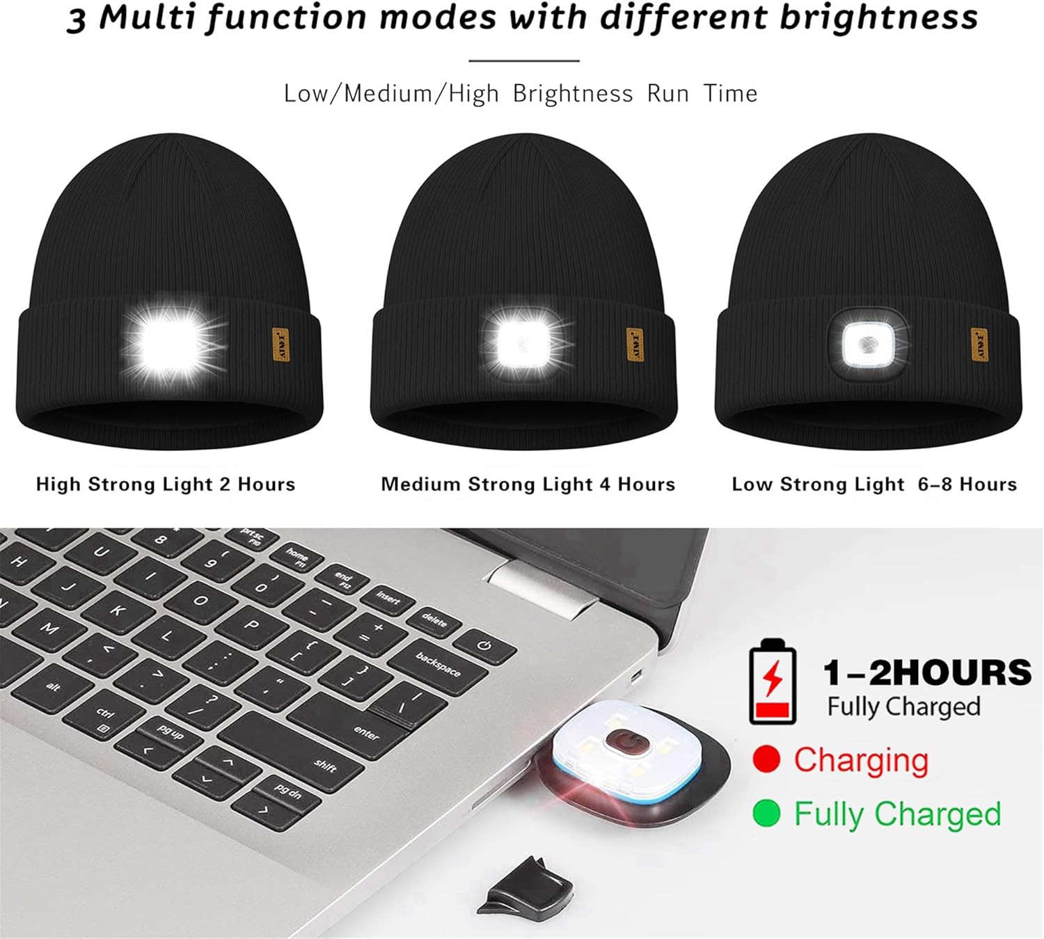 ATNKE LED Lighted Lined Fleece Beanie Hat,USB Rechargeable 4 LED Running Headlamp Cap with Light Gifts for Men and Women - Image 5