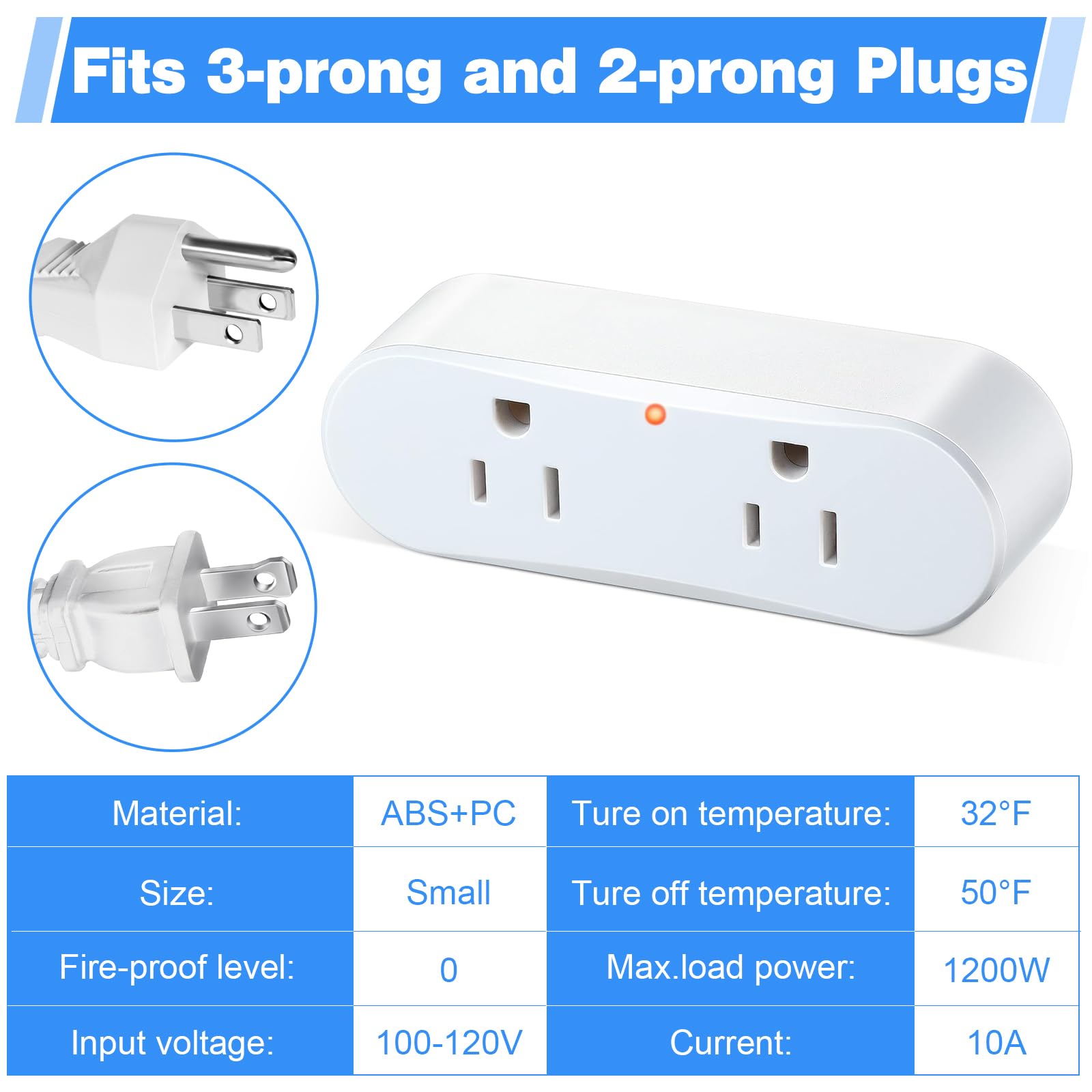 2 Packs Thermostatically Controlled Outlet, On at 32°F/Off at 50°F Plug in Thermostat Controlled Outlet Switch for Heater, Waterproof Temperature Control Outlet Extension Cord for Freeze Protect