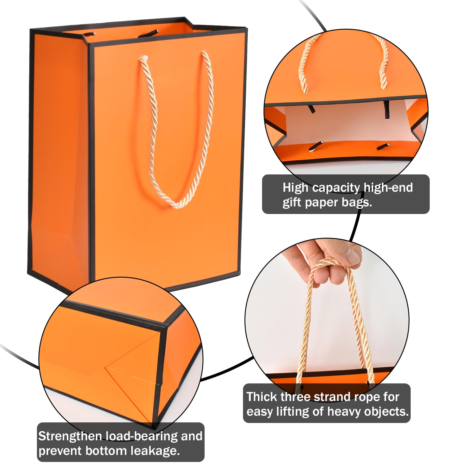 Torebka na prezent, 10 sztuk, torebki papierowe z uchwytem, 18 x 10 x 23 cm, wielokrotnego użytku, do żywności, pieczenia, towarów, zakupów, urodzin, ślubu, święta Bożego Narodzenia (pomarańczowa)