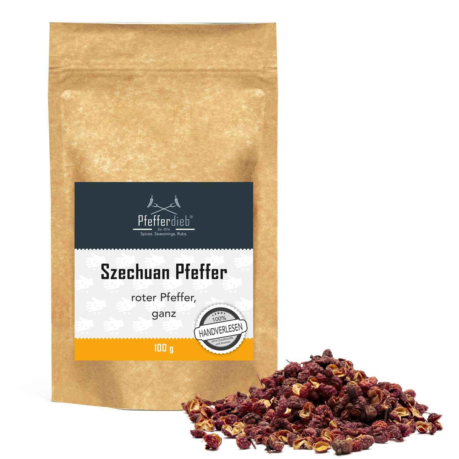 Original roter Szechuan Pfeffer, Szechuanpfeffer ganz, handgepflückt 100g - Pfefferdieb®