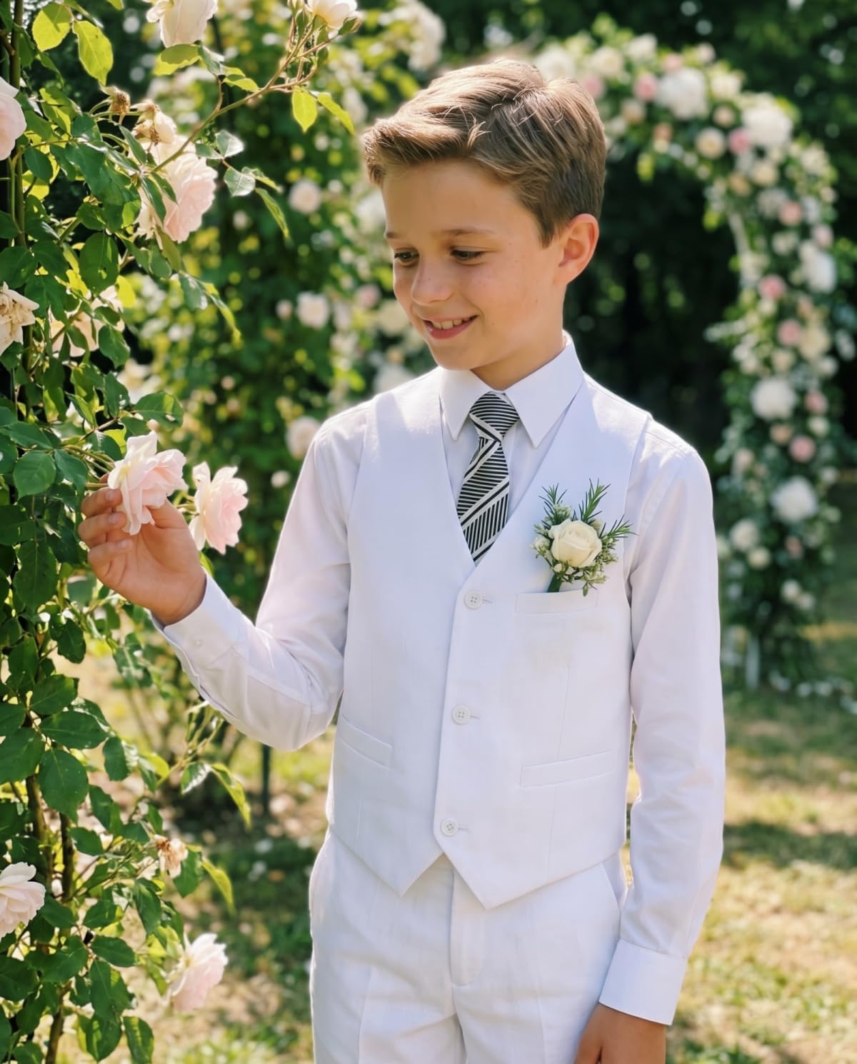 Boys Suits Kids Dress Vest Pants Set Ring Bearer Outfit, 5 Piece Formal Suit Set with Shirt,Necktie and Bow Tie