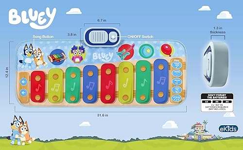 Miniatura 5 de eKids Bluey Toy Piano Play Mat con música y efectos de sonido, juguete para niños pequeños a partir de 3 años