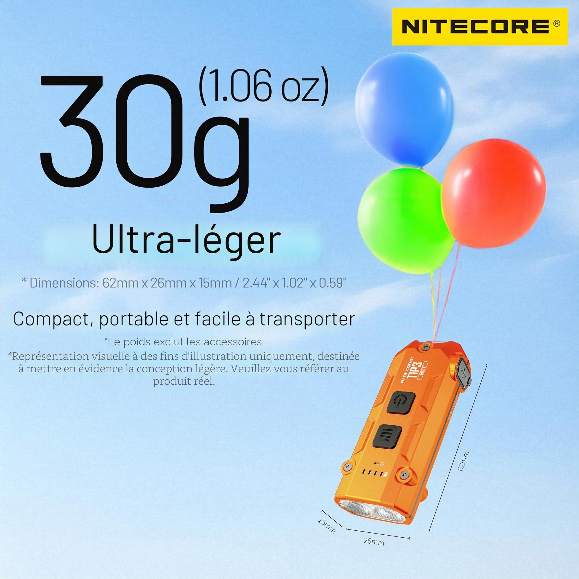 Nitecore TIP3 Porte-clés métallique avec plusieurs températures de couleur (Noir)