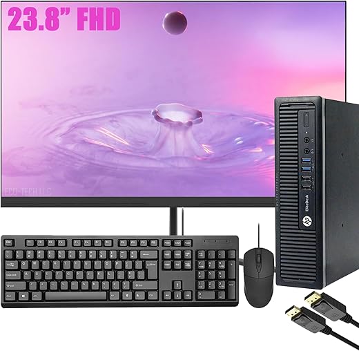 HP EliteDesk 800 G1 Ultra Small Desktop, 23.8" FHD, Core i5-4570, 8GB RAM, 256GB SSD - Black (Refurbished)